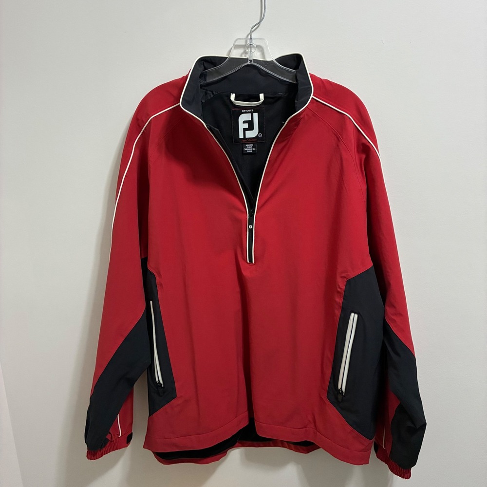 FootJoy DryJoys Tour Collection Mens Large Red Black Golf Pullover Half Zip